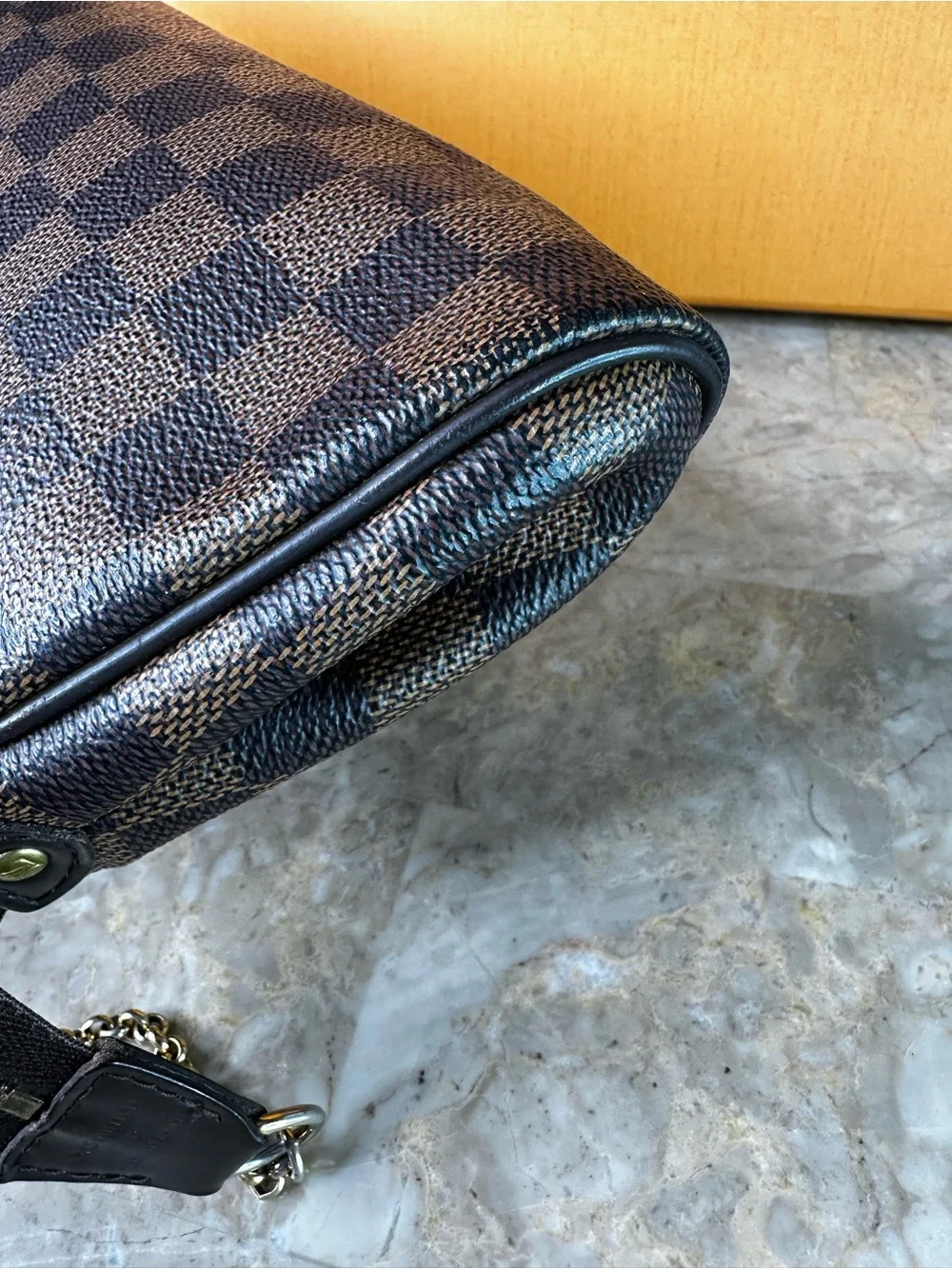 Louis Vuitton Damier Ebene Pochette with Gold Plate and Chain